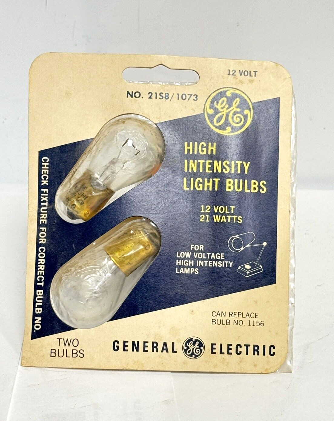Vintage 2-Pk GE Hi High Intensity 12V 21w Lamp Light Bulb Bayonet Base 1073 NOS