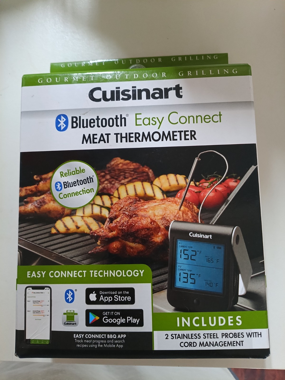 Cuisinart Bluetooth® Easy Connect Meat Thermometer 2 Stainless Steel Probes -New