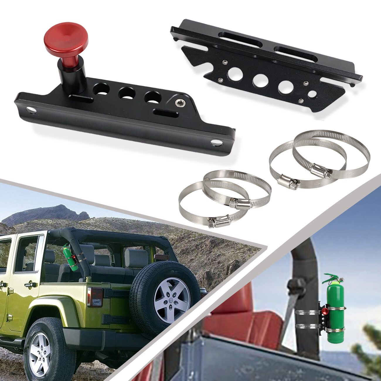 Car Roll Bar Fire Extinguisher Holder Mount Bracket For Jeep Wrangler Adjustable