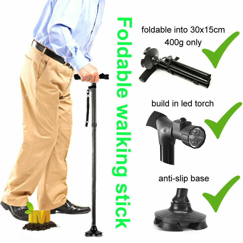 Collapsible Safety Walking Cane With LED Light Folding Adjustable Walking Stick