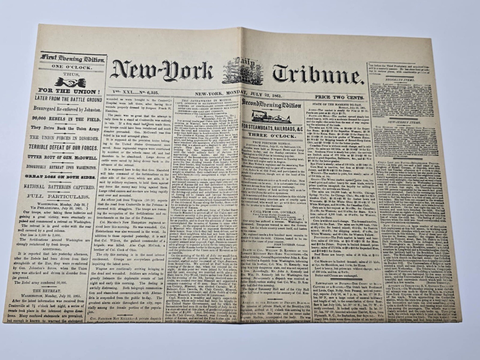 July 22 1861 New York Daily Tribune Newspaper 1960 Reprint Civil War Repro