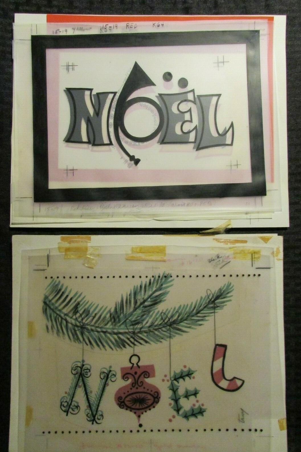 MERRY CHRISTMAS Noel w/ Trumpet & Ornament 9x12" Greeting Card Art #129-1519