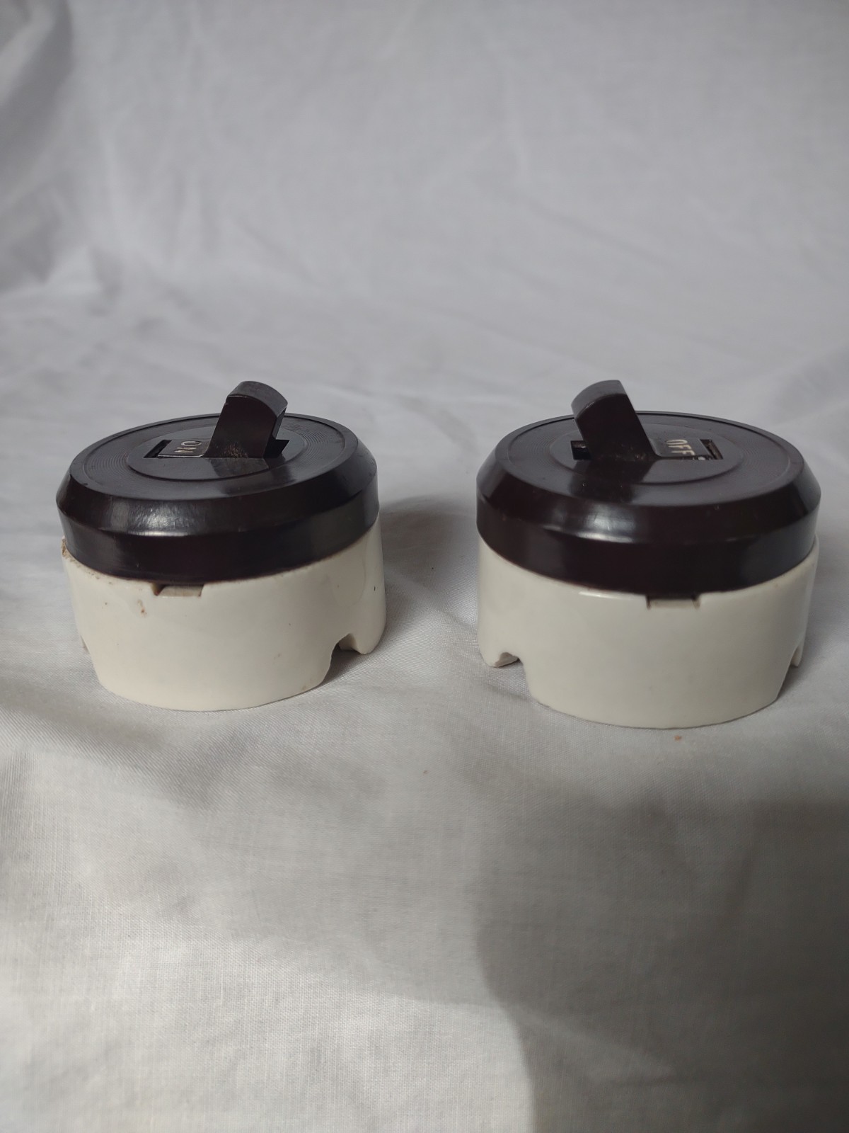 Porcelain Light Switch Round Vintage Pair