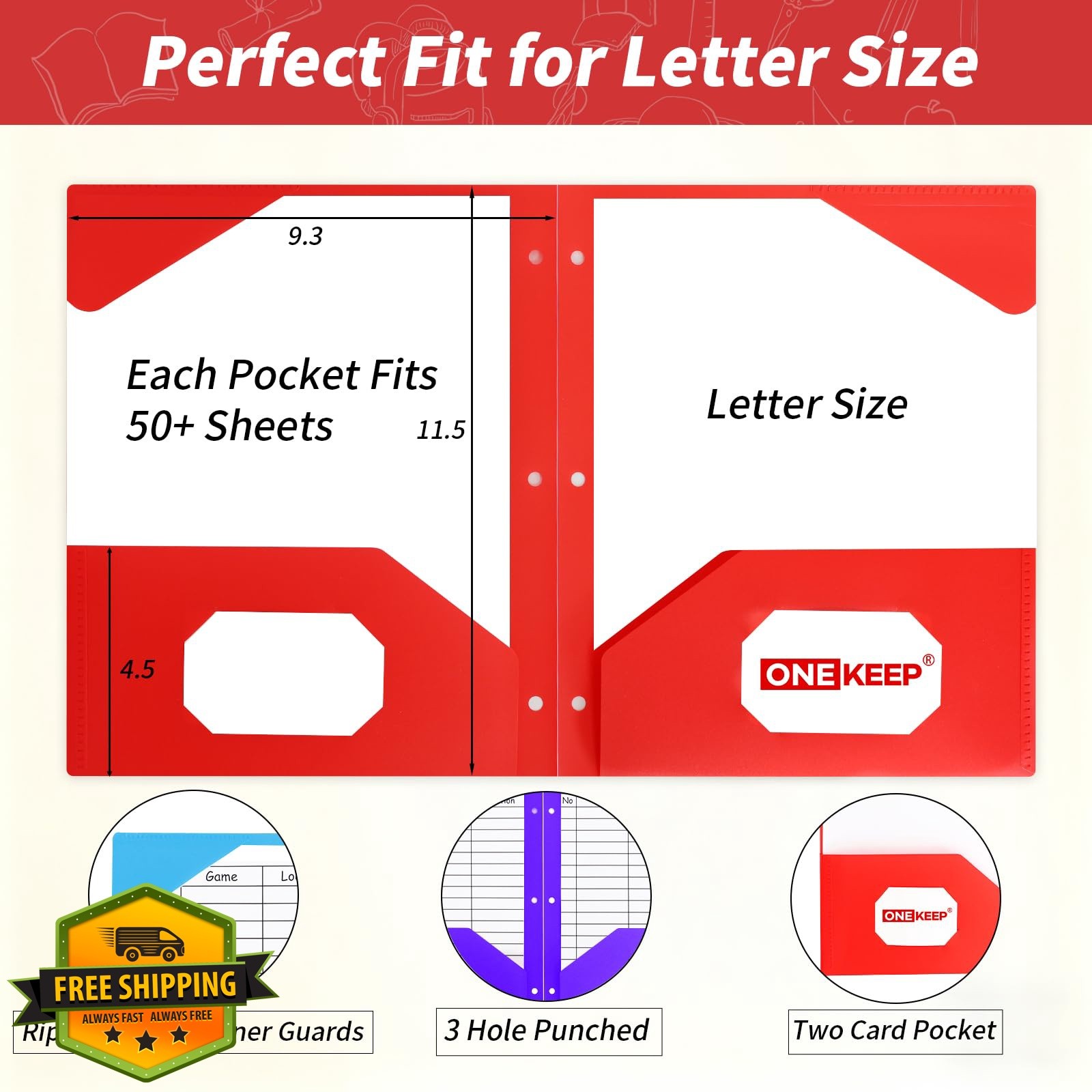 ONEKEEP 8 Pack Plastic Folders 2 Pocket