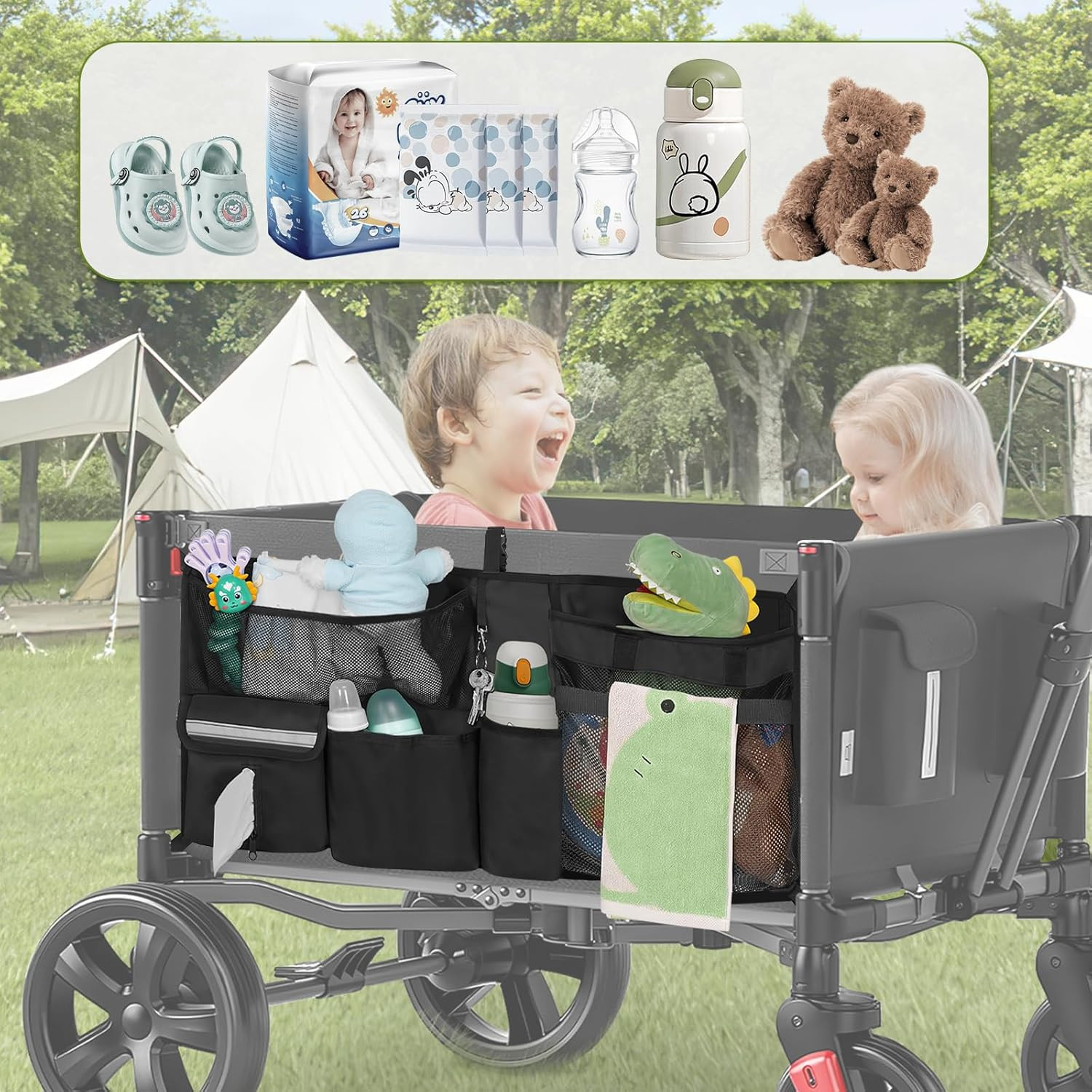 Stroller Wagon Cargo Net for WONDERFOLD W-Series, Multi-Pocket Organizer