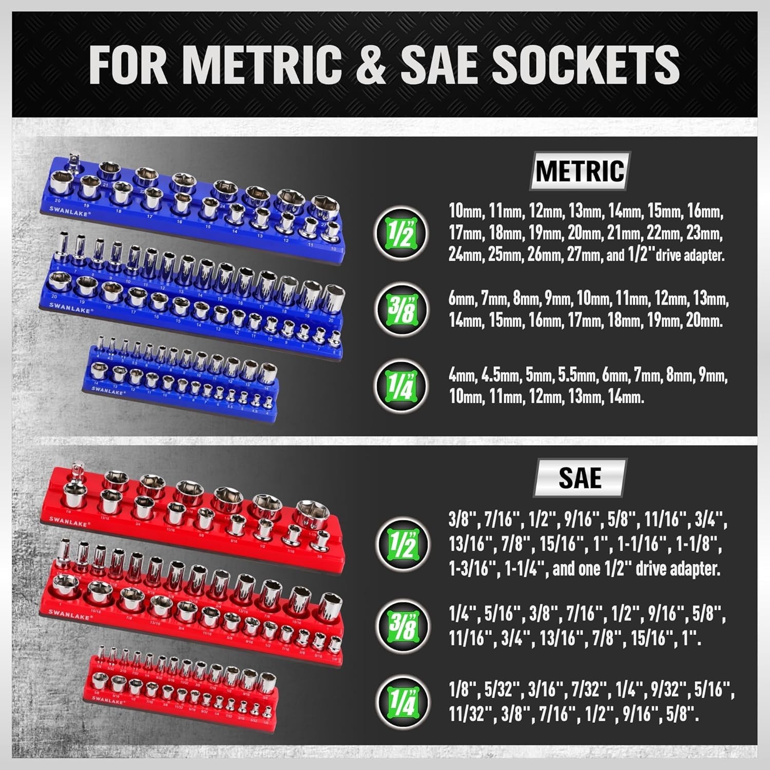 Magnetic Socket Organizer Set - Fits 143 Sockets, 6PCS Durable Design