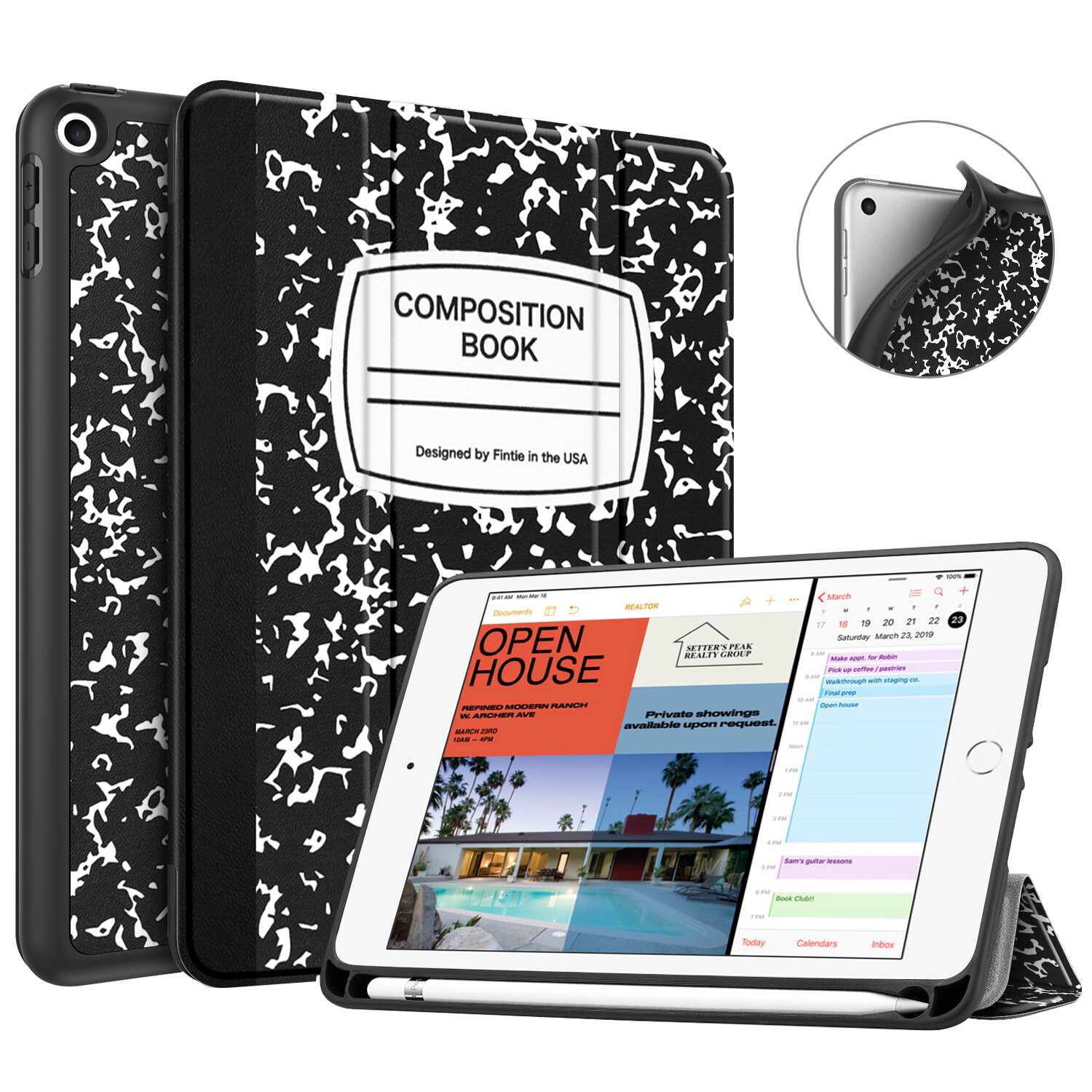 Slim Case Soft TPU Back Cover w/Pencil Holder for iPad Mini 5th Auto Wake/Sleep