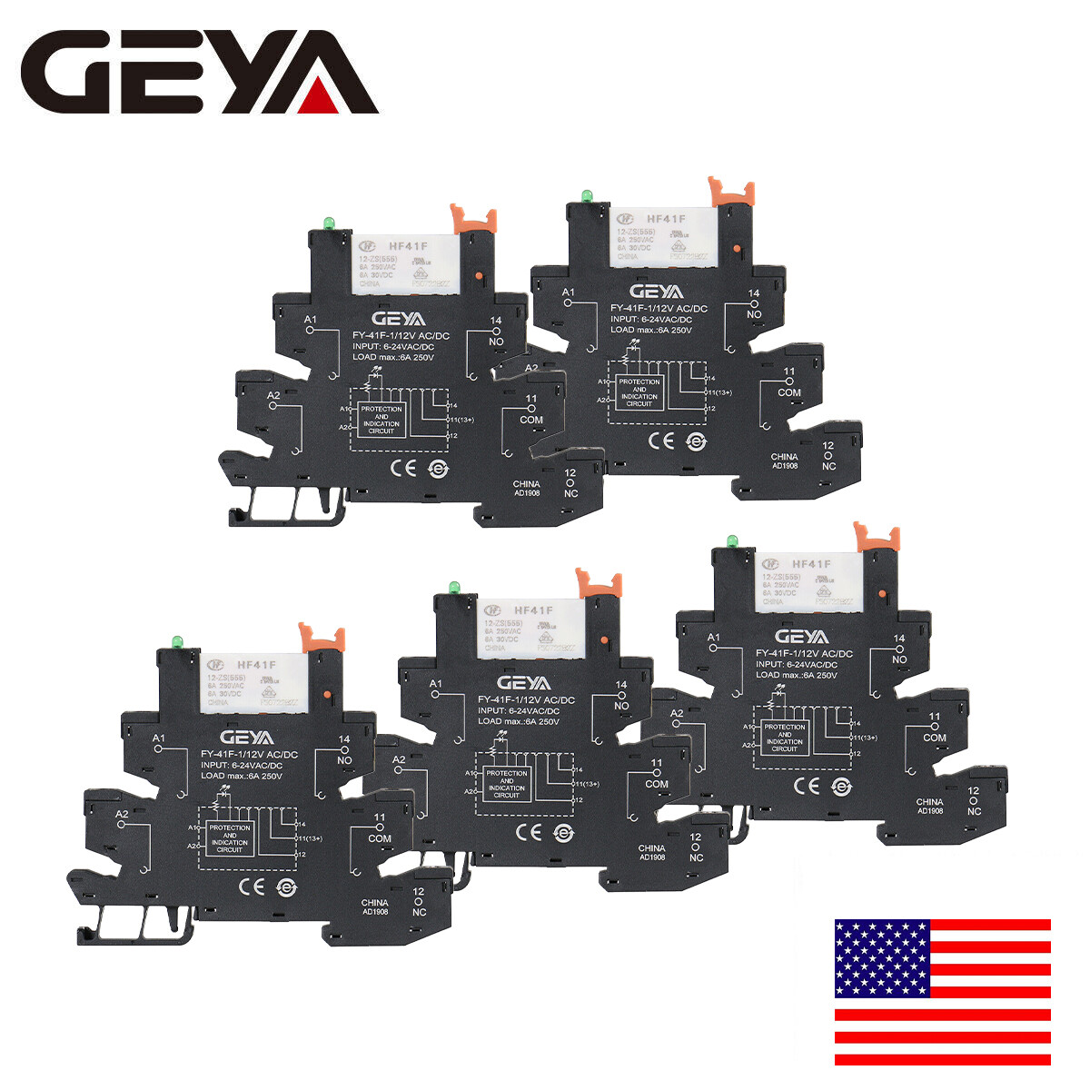 GEYA 5PCS Black UL Slim PLC 12/24V AC/DC Relay module Socket 6.2mm thickness