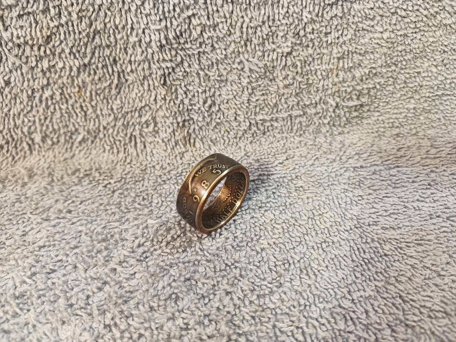 1985 Kennedy Half Dollars  size 11   coin ring  handmade mixed metals