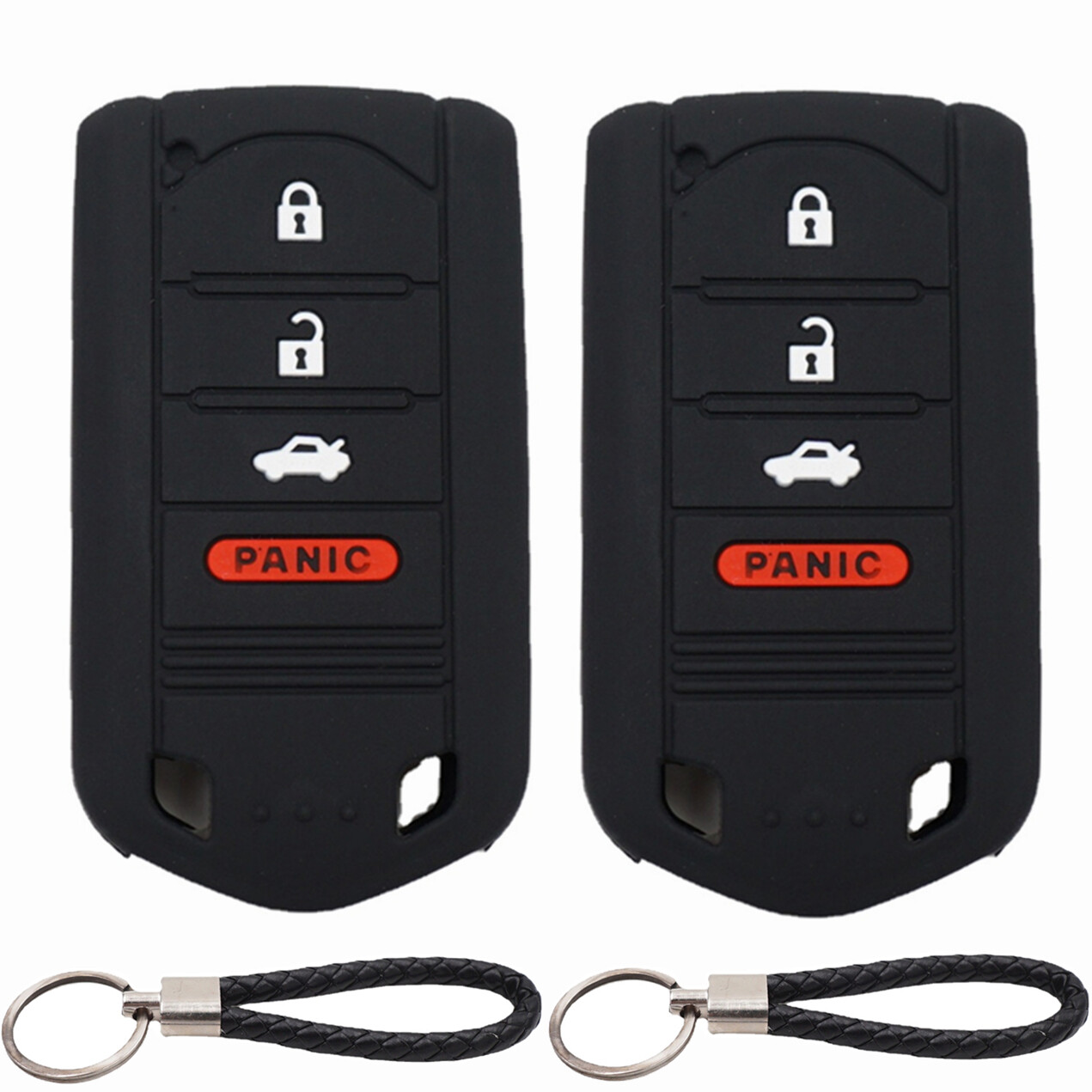 2Pcs 4 Buttons Silicone Smart Key Fob Cover & Keychain for Acura ZDX RDX ILX TL