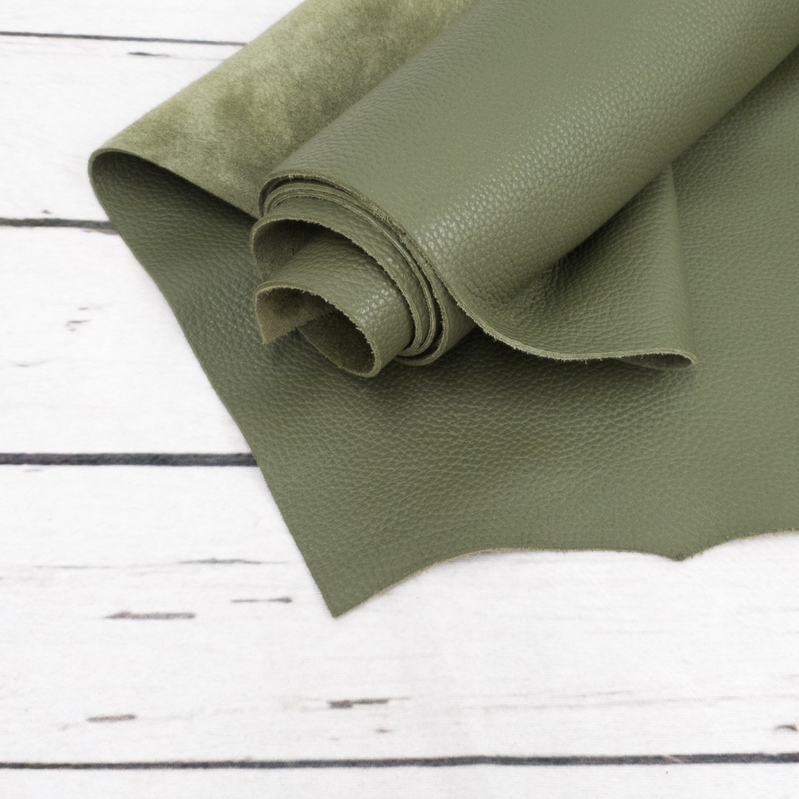 Army Green Pebble Grain Chrome Tanned Leather Side Pieces 3-4oz Cowhide