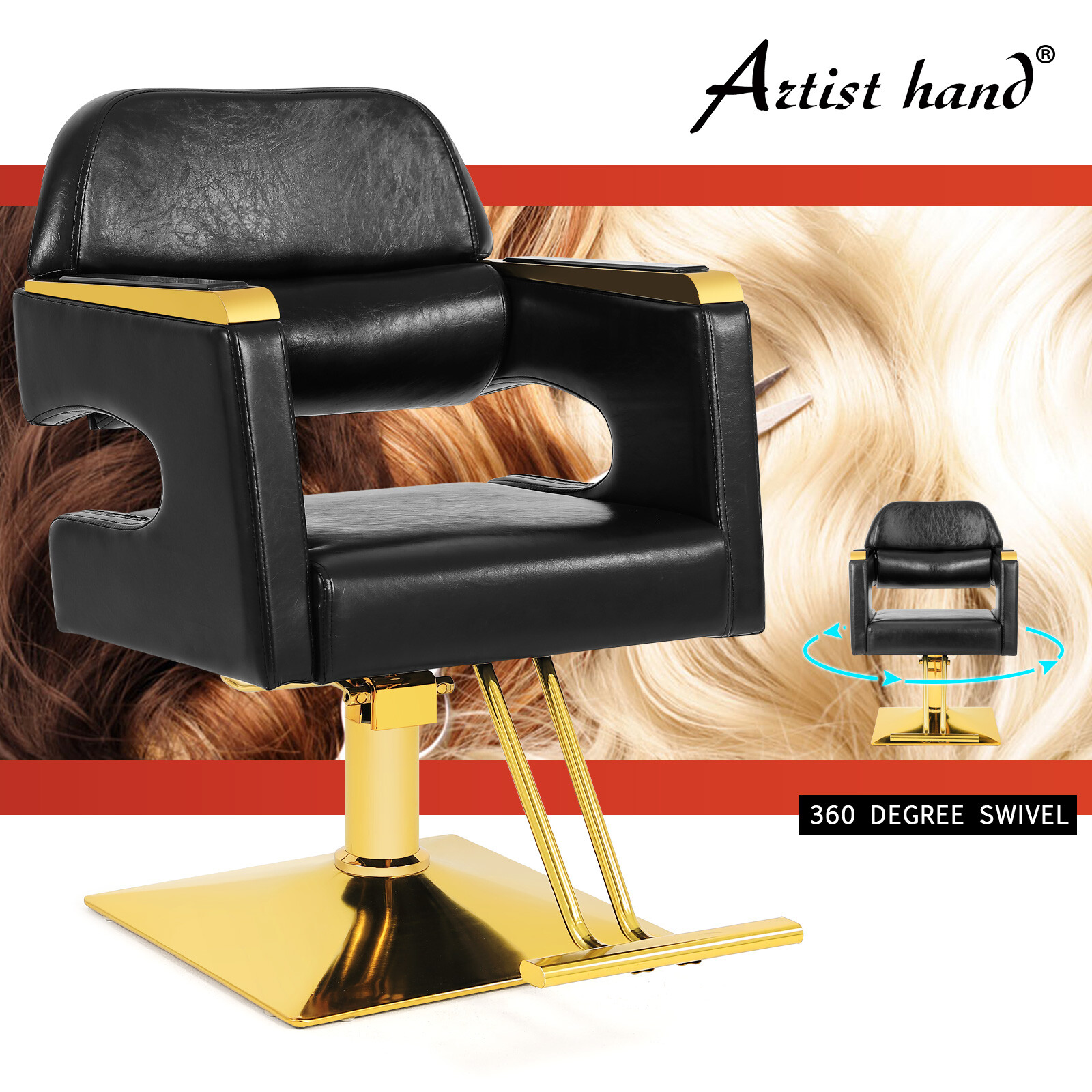 Artist hand Black & Gold All Purpose Hydraulic Barber Chair Salon Beauty Styling
