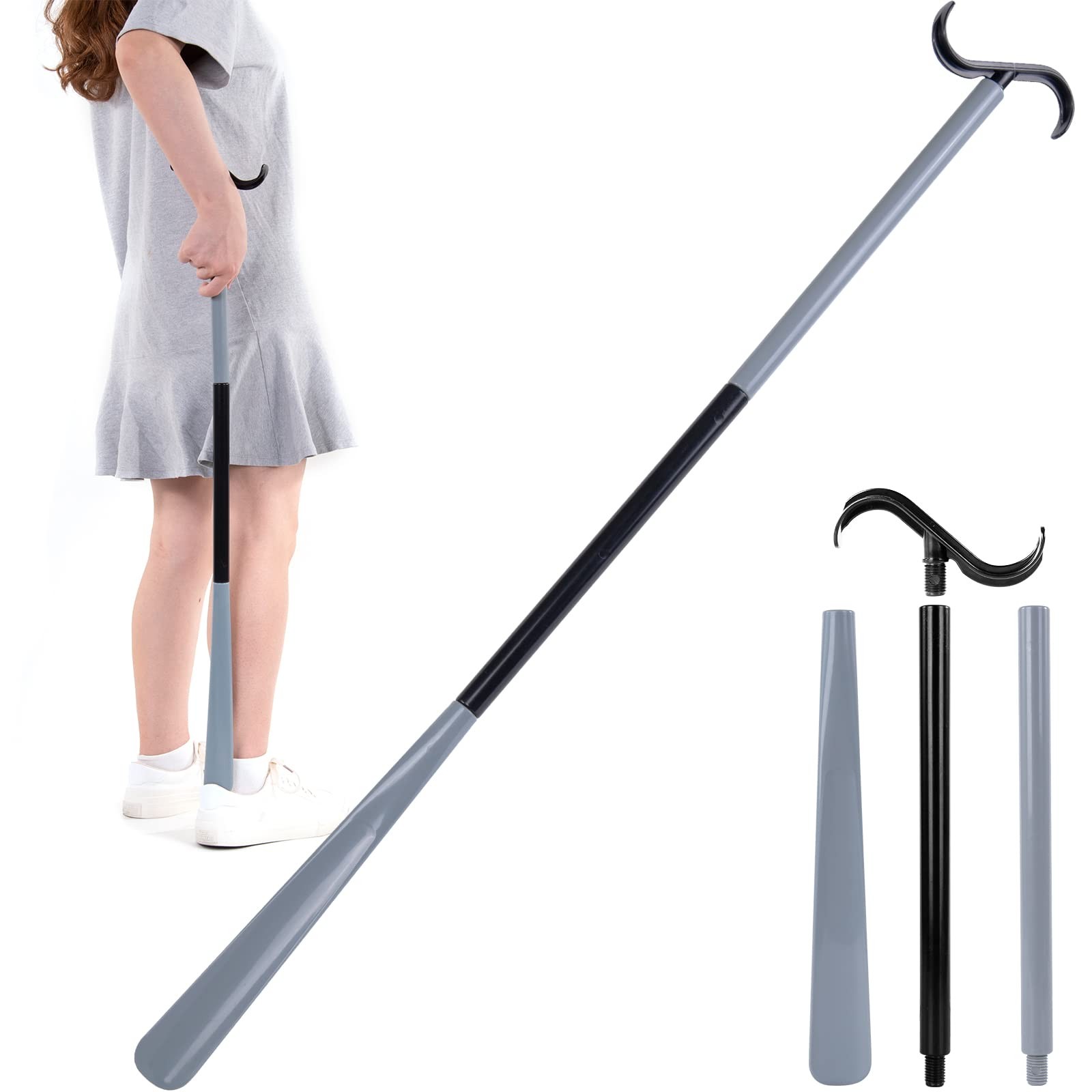 35" Long Dressing Stick with Shoe Horn with Sock Removal Tool, Adjustable Ext...