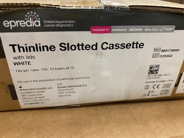 Case of 750 Epredia Thinline Slotted Cassettes with Lids in Tube Packs B851736WH