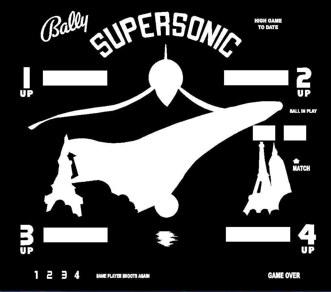 Bally Supersonic Pinball Machine Translite backglass replacement