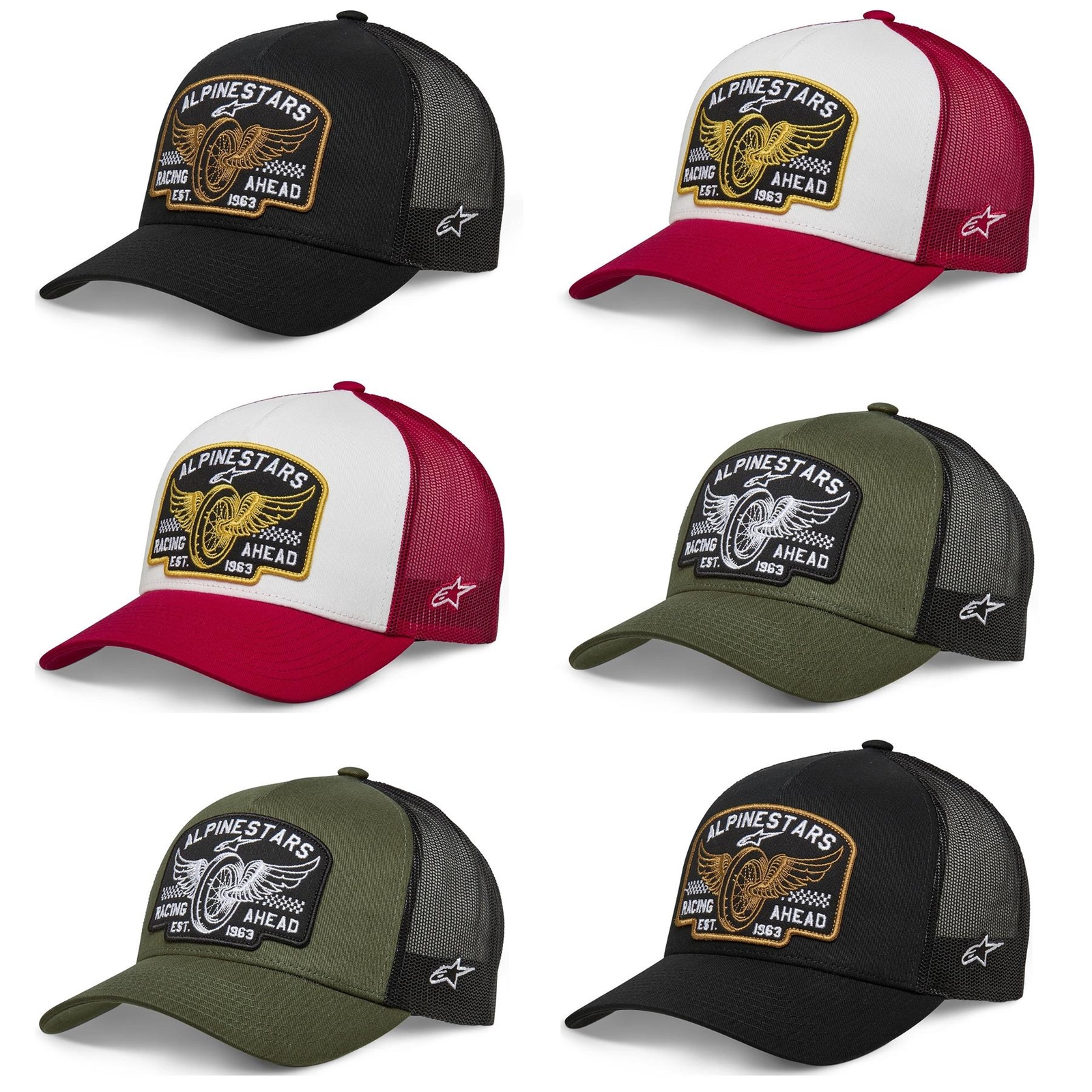 Alpinestars Heritage Patch Trucker Hat Baseball Cap Snap Back Black Red Khaki