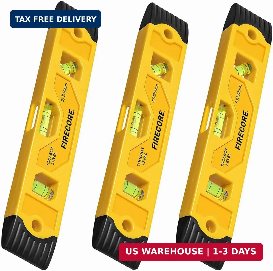 Firecore 3pcs Magnetic Torpedo Level, 9-Inch Shockproof Toolbox Level with 3 Bub