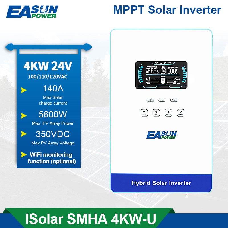 EASUN 4000W 4KW Hybrid Solar Inverter 24V Off-Grid Pure Sine 140A MPPT 120VAC