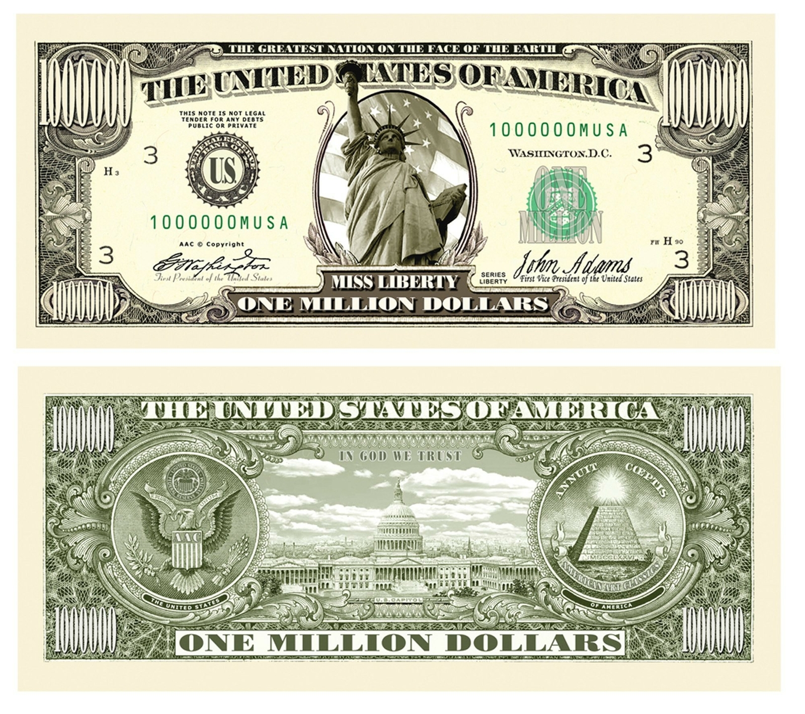Pack of 25 Traditional Million Dollar Bills-Very Realistic Looking-Same Size