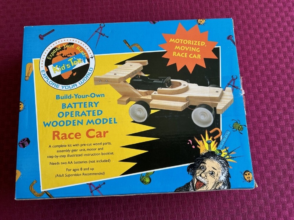 Kid's Tek Build -Your -Own Battery Operated Wooden Model Race Car ( New in Box )