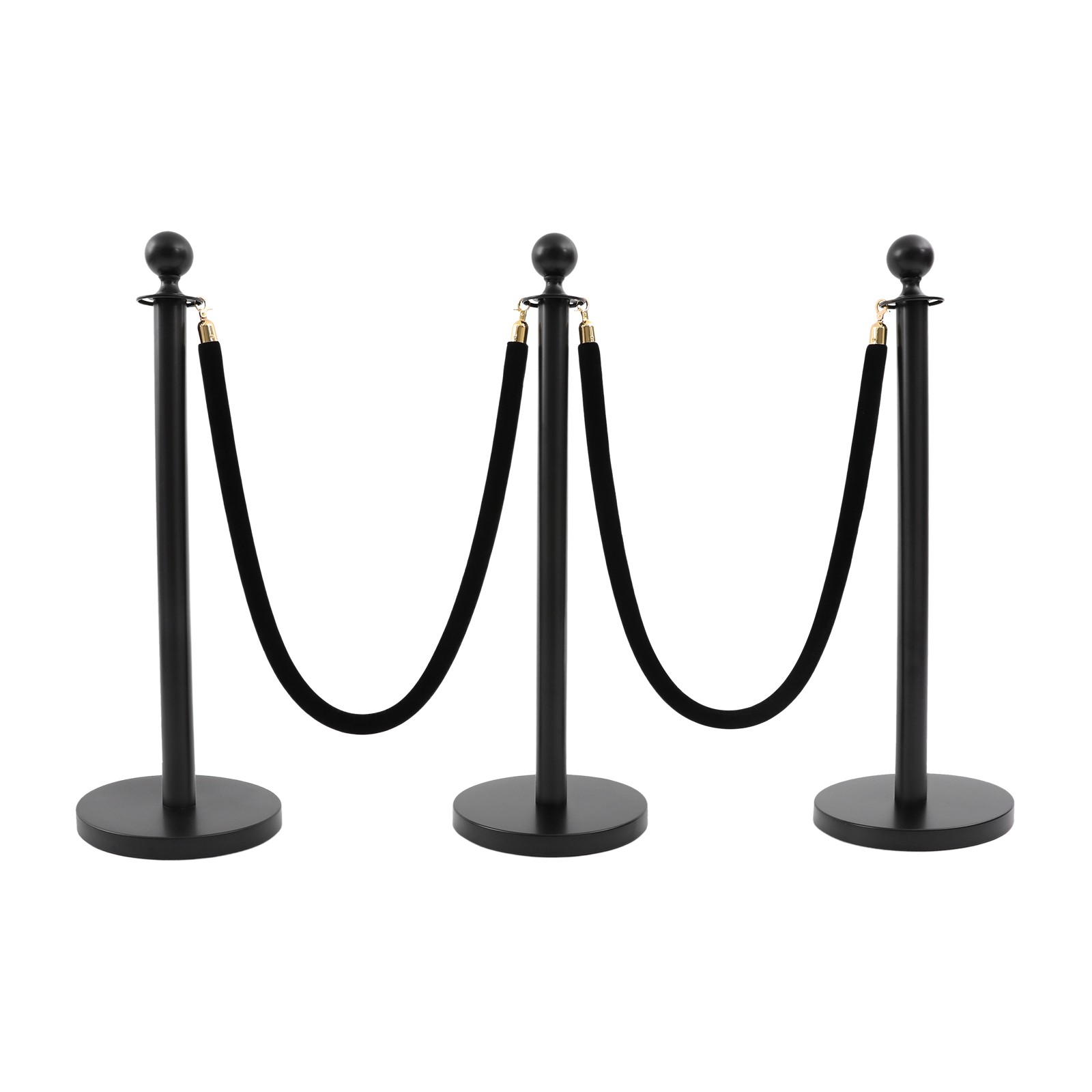 6 PCS Black Stanchion Posts Queue Pole with 4 1.5M Ropes Crowd Control Barrier