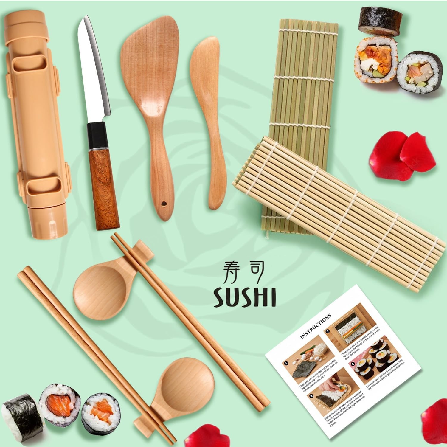 Premium Sushi Making Kit Roller for Beginners or Extra Large, Wood