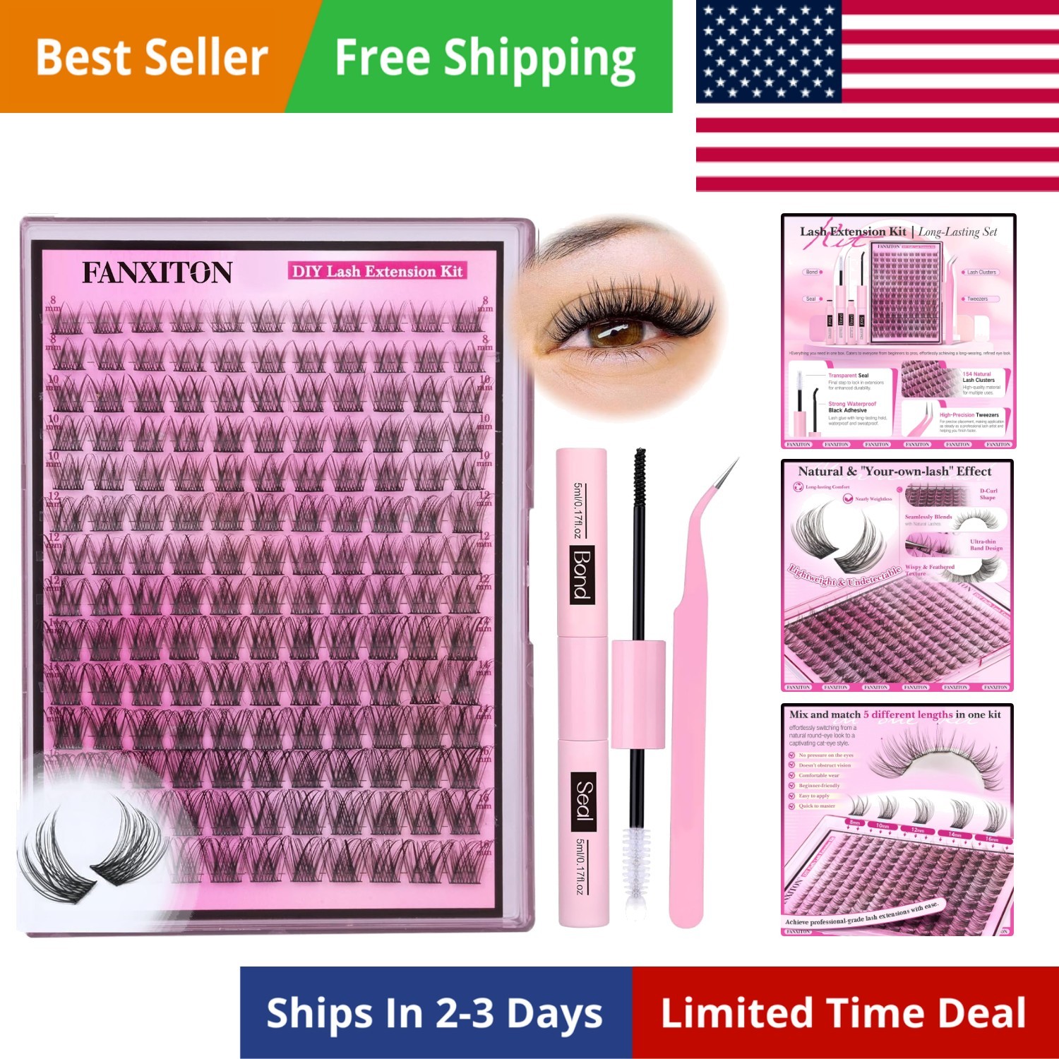 DIY Lash Extension Kit Natural Look Wispy Lash Clusters D 154 pcs Lashes Clus...