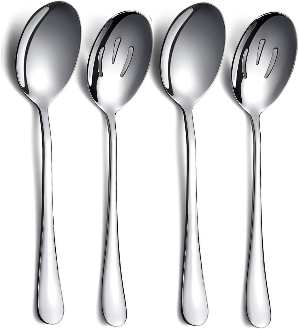 High-Quality 4-Piece Stainless Steel Serving Set - 2 Slotted & 2 Solid Spoons