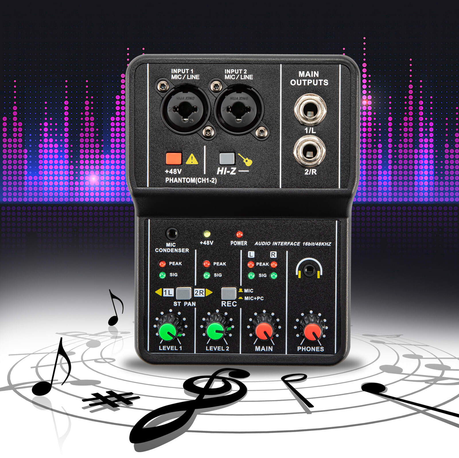 2 Channel Mixing Console Live Studio Audio DJ Mixer Sound Board USB Interface