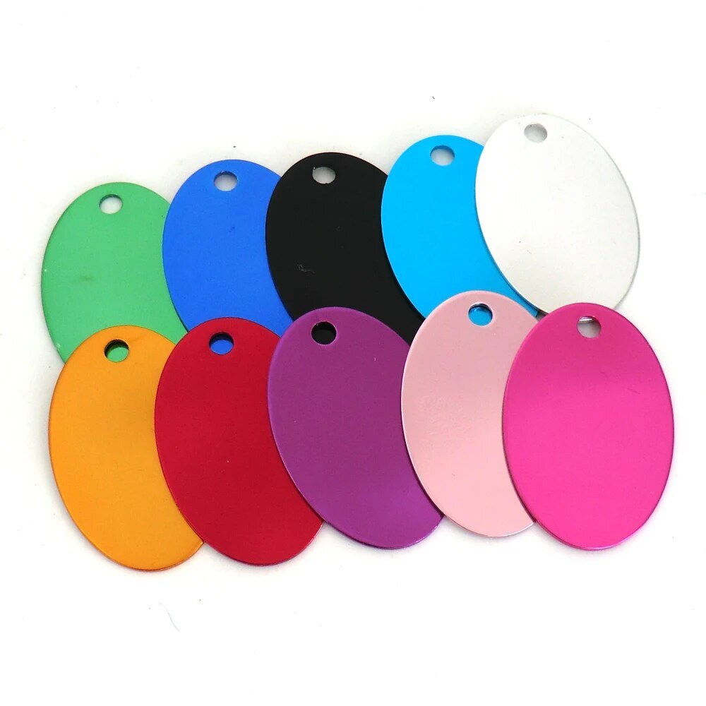 Personalized Anodized Oval Aluminum Pet ID Tags Collars Custom For Dog Cat