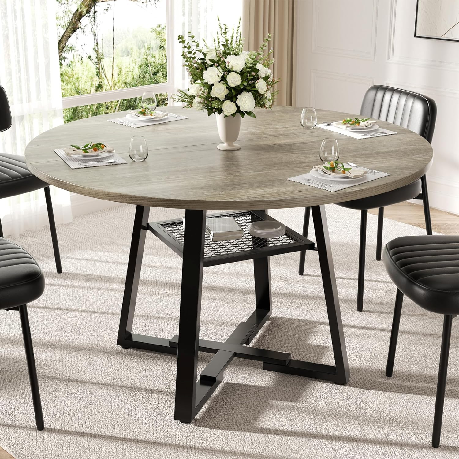 Round Dining Table for 4-6 People,47 Inch Dining Room Table,Modern Circle Kitche