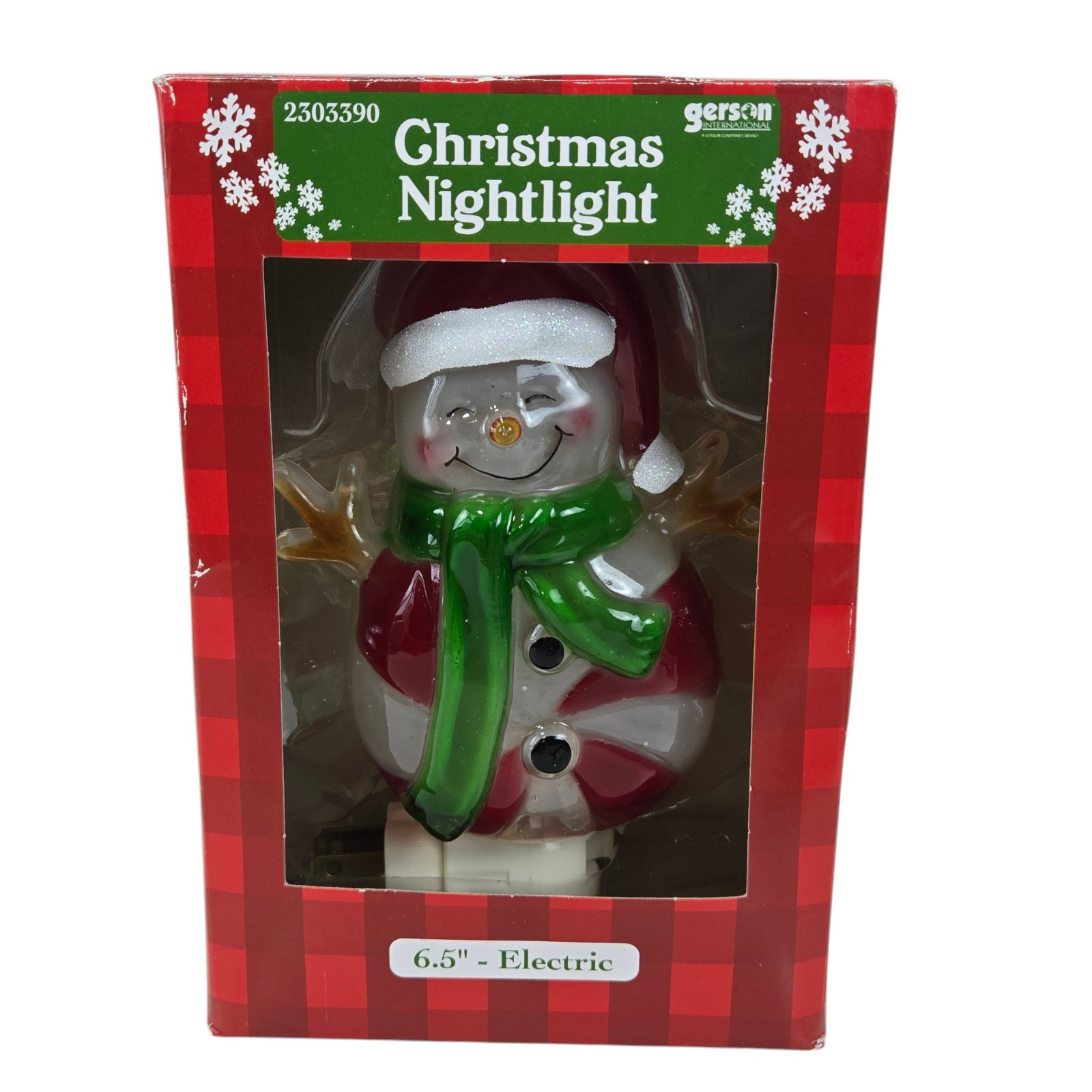 Vintage Gerson Peppermint Snowman Christmas Wall Plug Nightlight New in Box