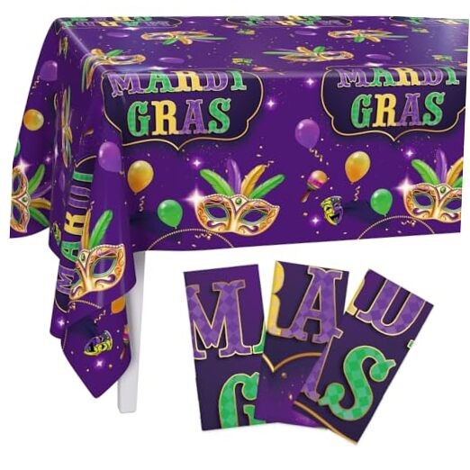 3 Pack Mardi Gras Tablecloth Masquerade Mask Table Cover Decorations