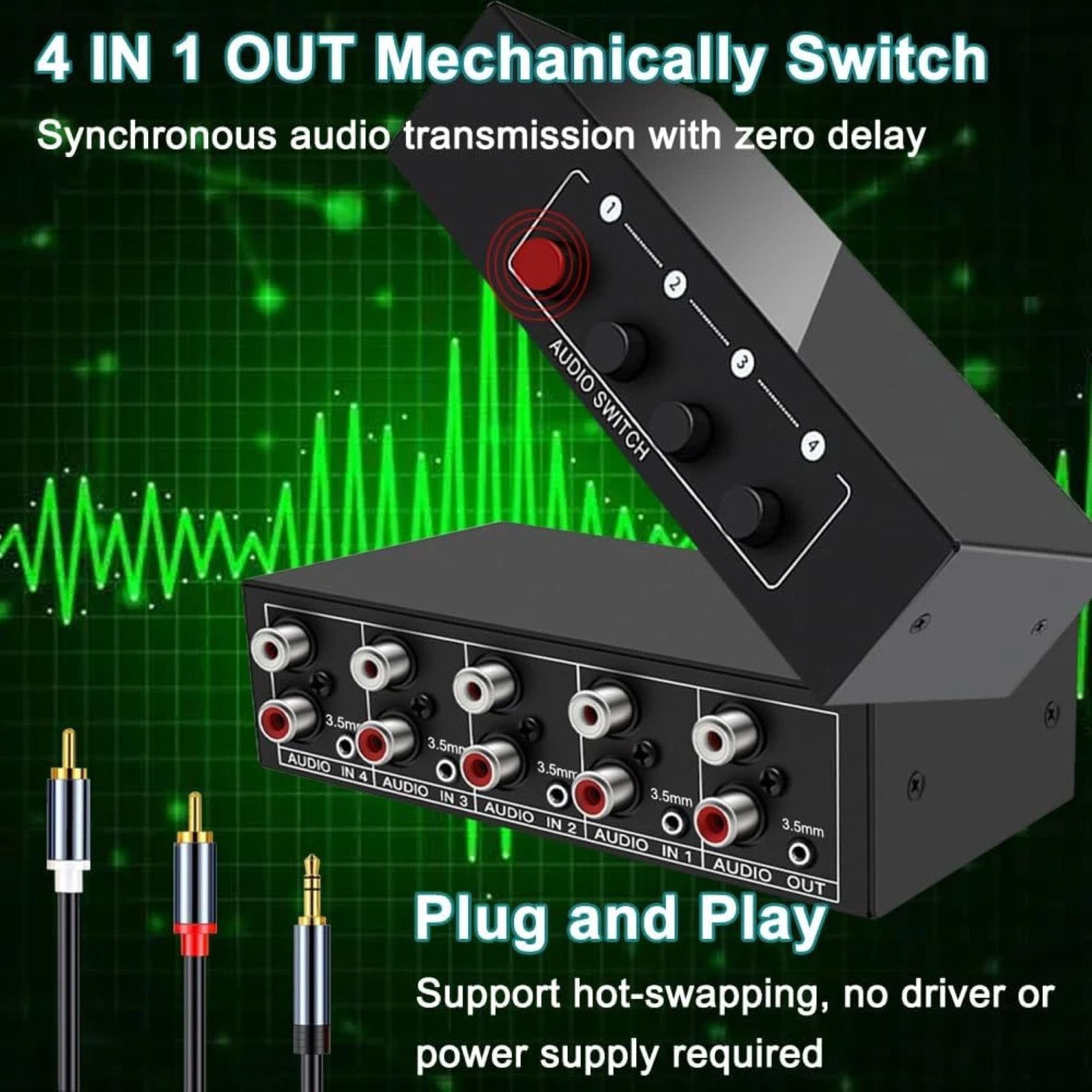 1PCS Stereo Audio Switcher 4 in 1 Out A/B Analog For Multi-source Switching