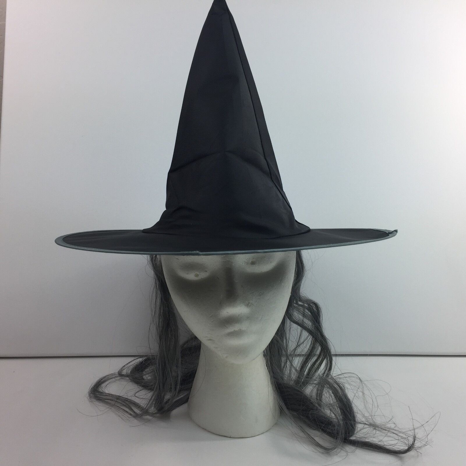 Halloween Adult Black Witch Hat with Gray Hair Witches Costume
