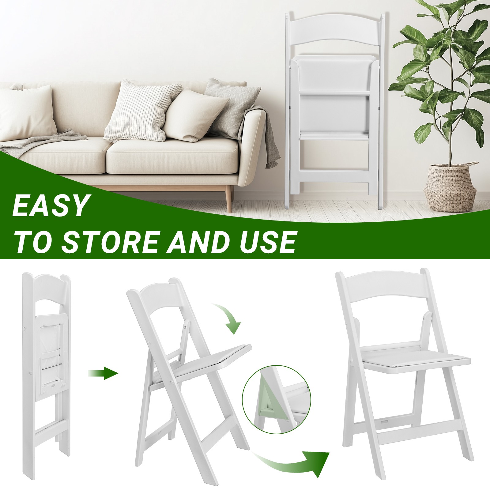 4 PACK Plastic Folding Comfortable Dining Chairs Event Wedding Party Camping