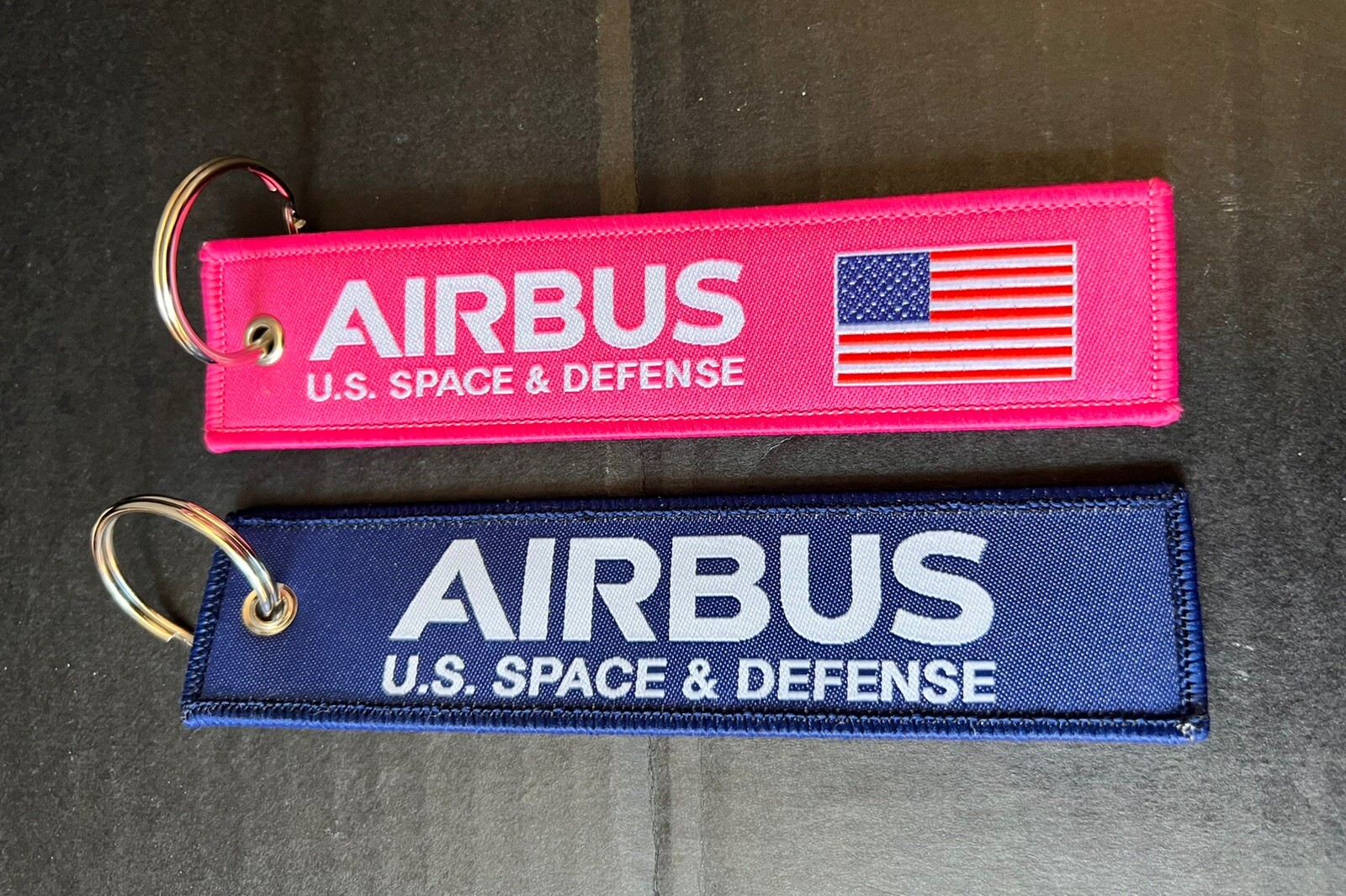 Lot 2 Airbus Luggage Tags Keychains U.S. Space & Defense Employee Swag Pink Blue