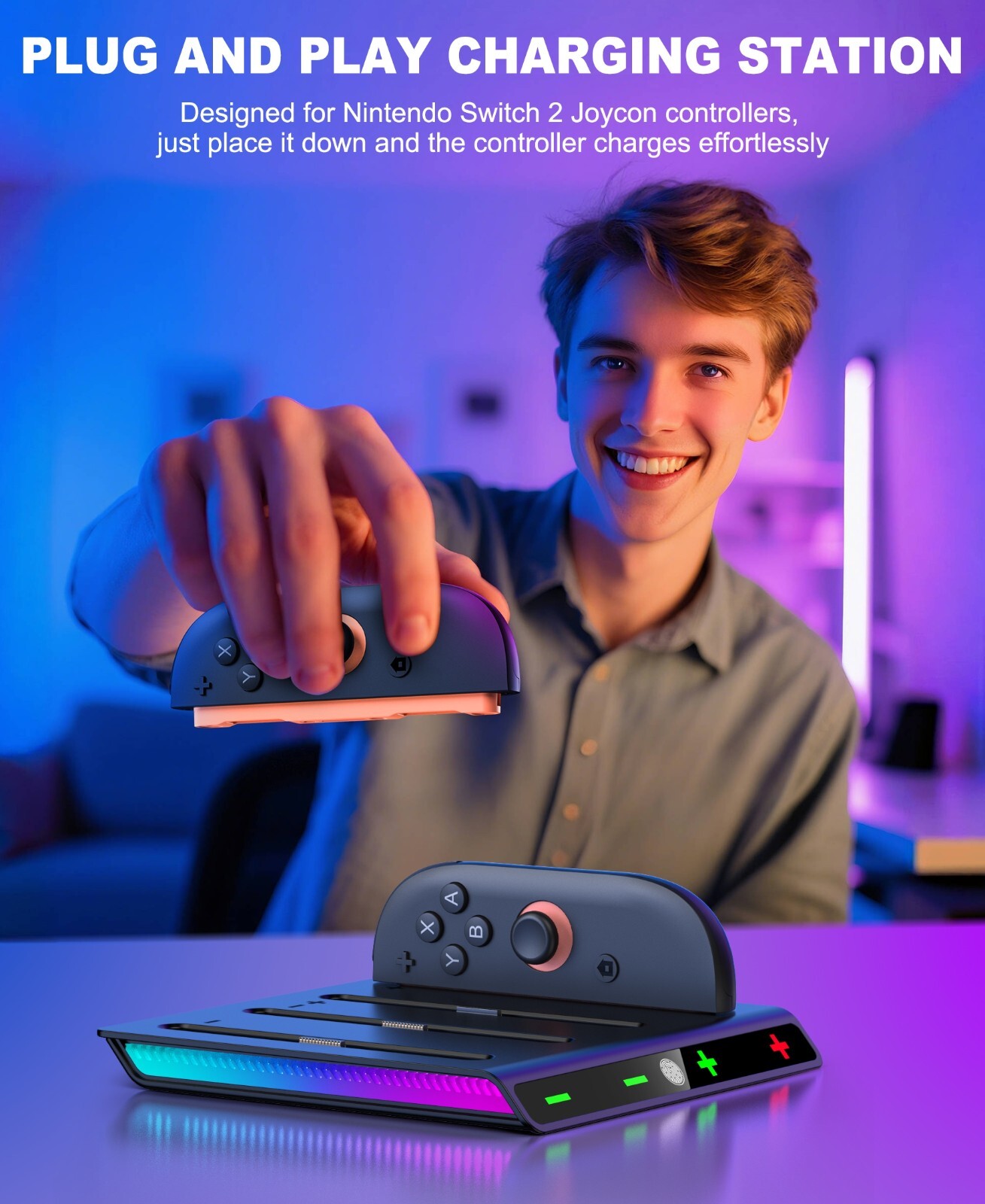 Switch2 Charging Dock for 2025 Nintendo Joy Con 2 Controllers with Magnetic Base