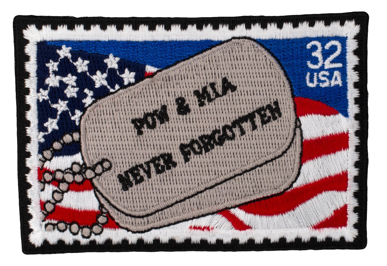 POW-MIA Never Forgotten Stamp Patch(307) 3 1/2" x 2 1/2" Embroidered Patch 33504