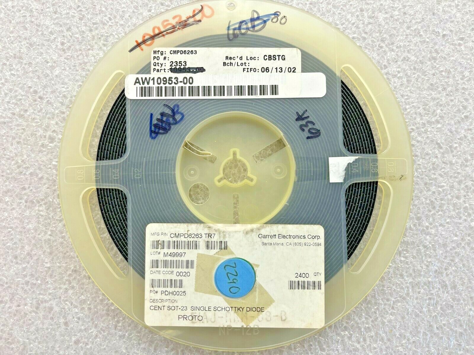 (100 PIECE LOT) CMPD6263TR, CENTRAL SEMI DIODE SCHOTTKY 70V 15MA SOT23