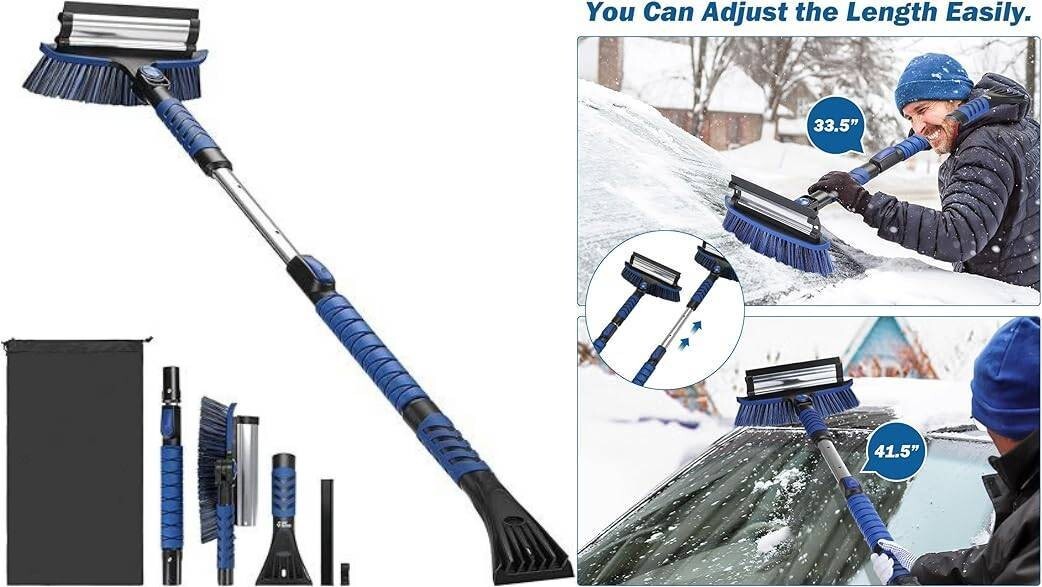 Cepillo para nieve y rascador de hielo extensible de 41,5″ cepillo rascador.2025