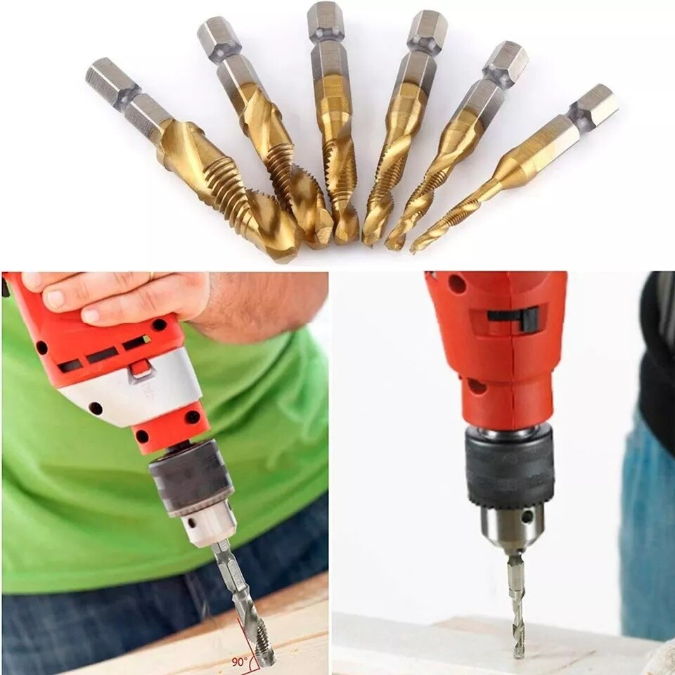 12PCS 1/4" HSS Hex Shank Titanium Plated Screw Thread Drill Bits Set M3-M10 Tap