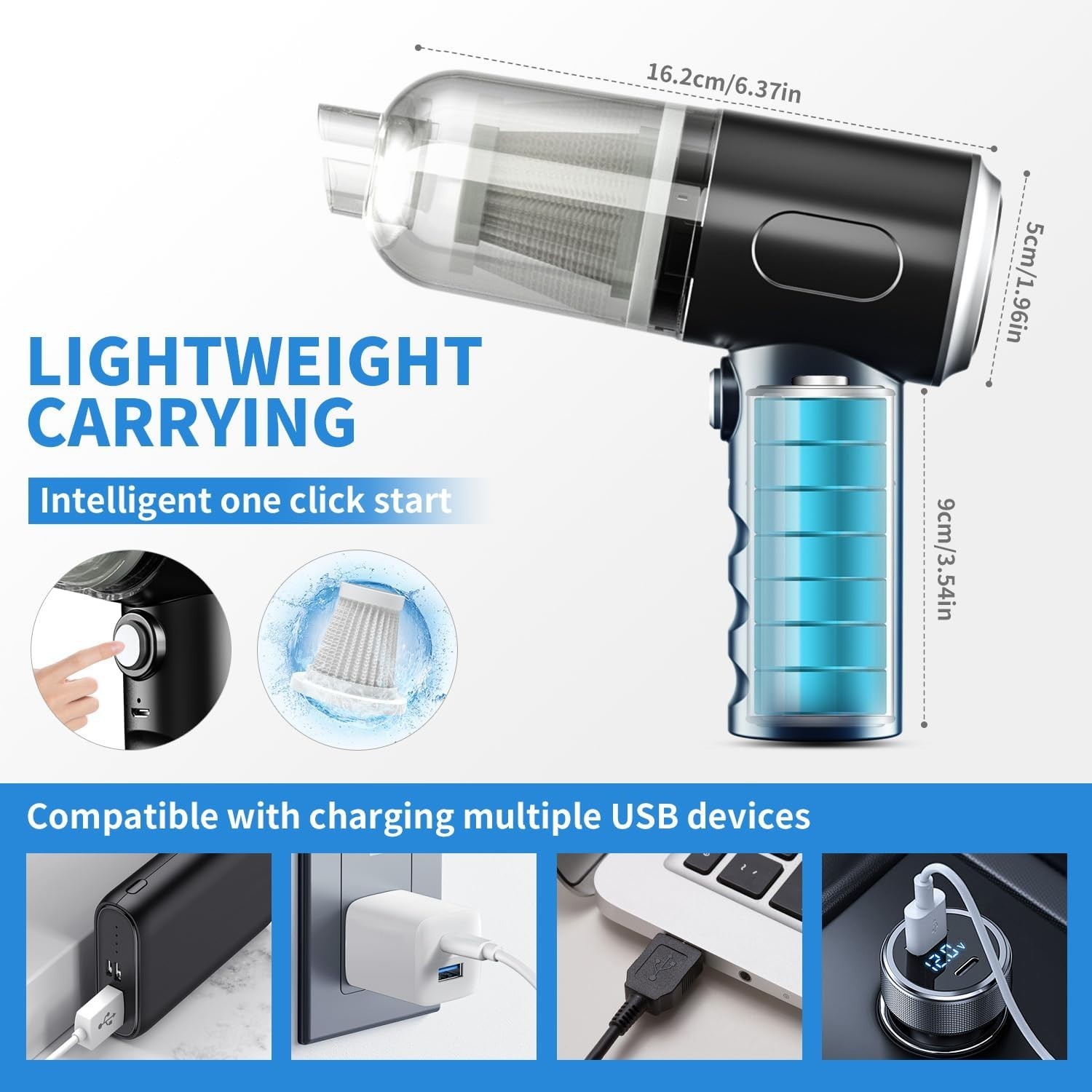 Compact Electric Air Duster with Multiple Nozzles for Deep Cleaning Needs