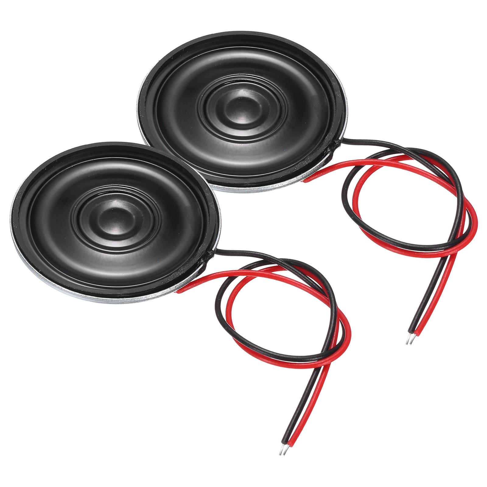 2 Pcs 0.5W 8 Ohm Small Speakers Metal Round Speaker with Wires, 28x4mm Black