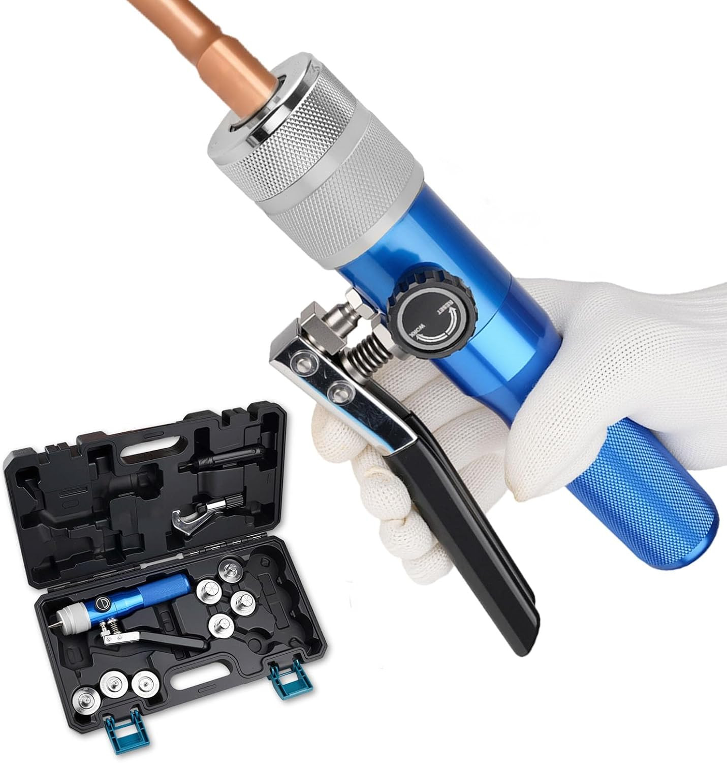 Hydraulic Tube Expander Swaging Tool HVAC Set, 3/8In to 1-1/8In OD Pipe Expander