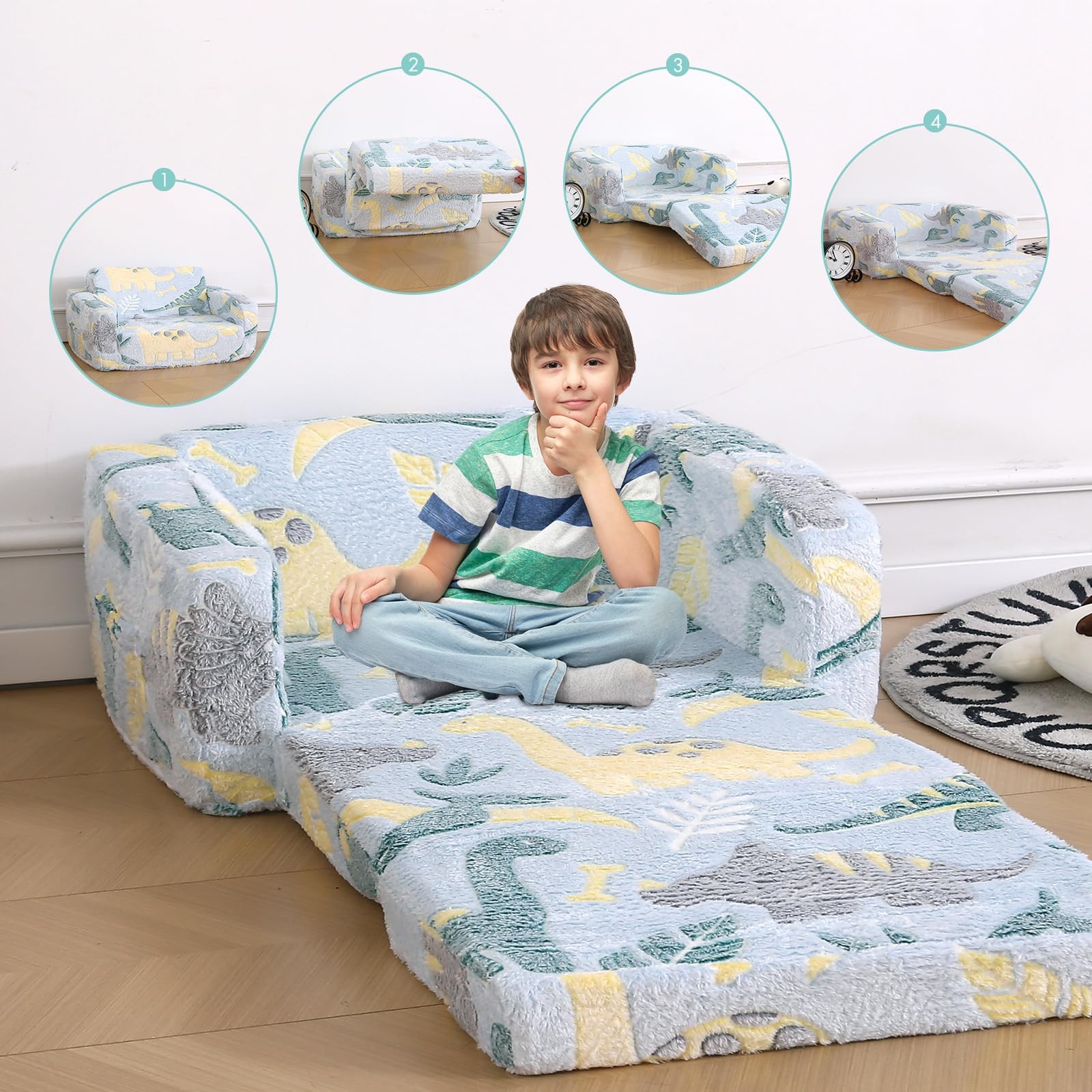 Foldable Sofa Extra Wide for 2 Seats,Soft Fold Out Couch Glow in The Dark,Con...