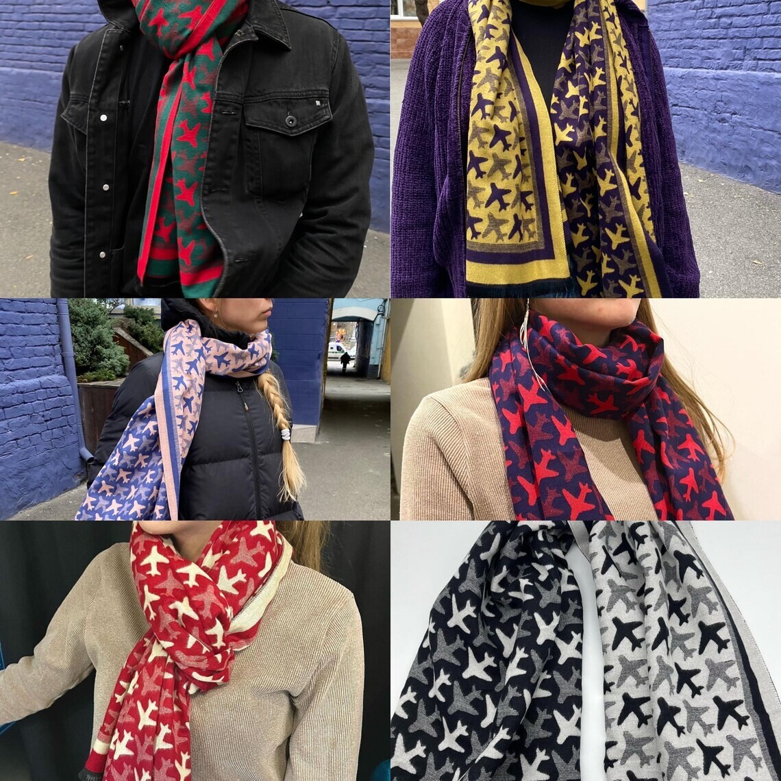Winter Scarf With Airplanes,Warm Scarf, Unisex, Knit Scarf, Scarf With Plane