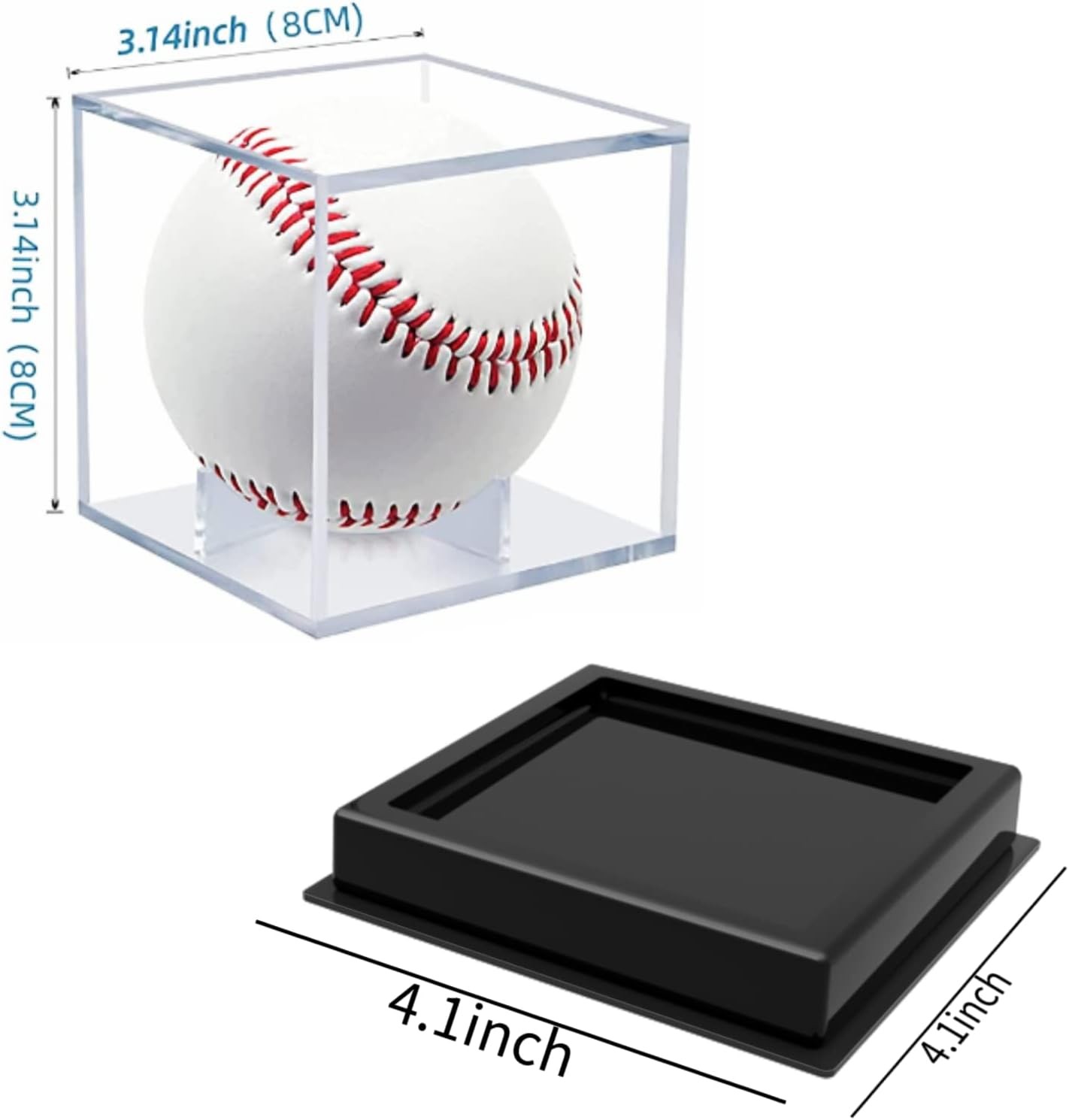 2Pcs Baseball Holder Display Case Cube with Stand UV Protection Cube