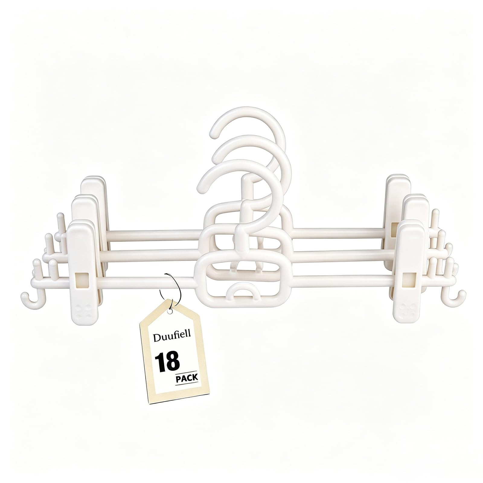 18 Pack Pants Hangers with Clips-Stackable White Plastic Trouser Skirt Hanger...