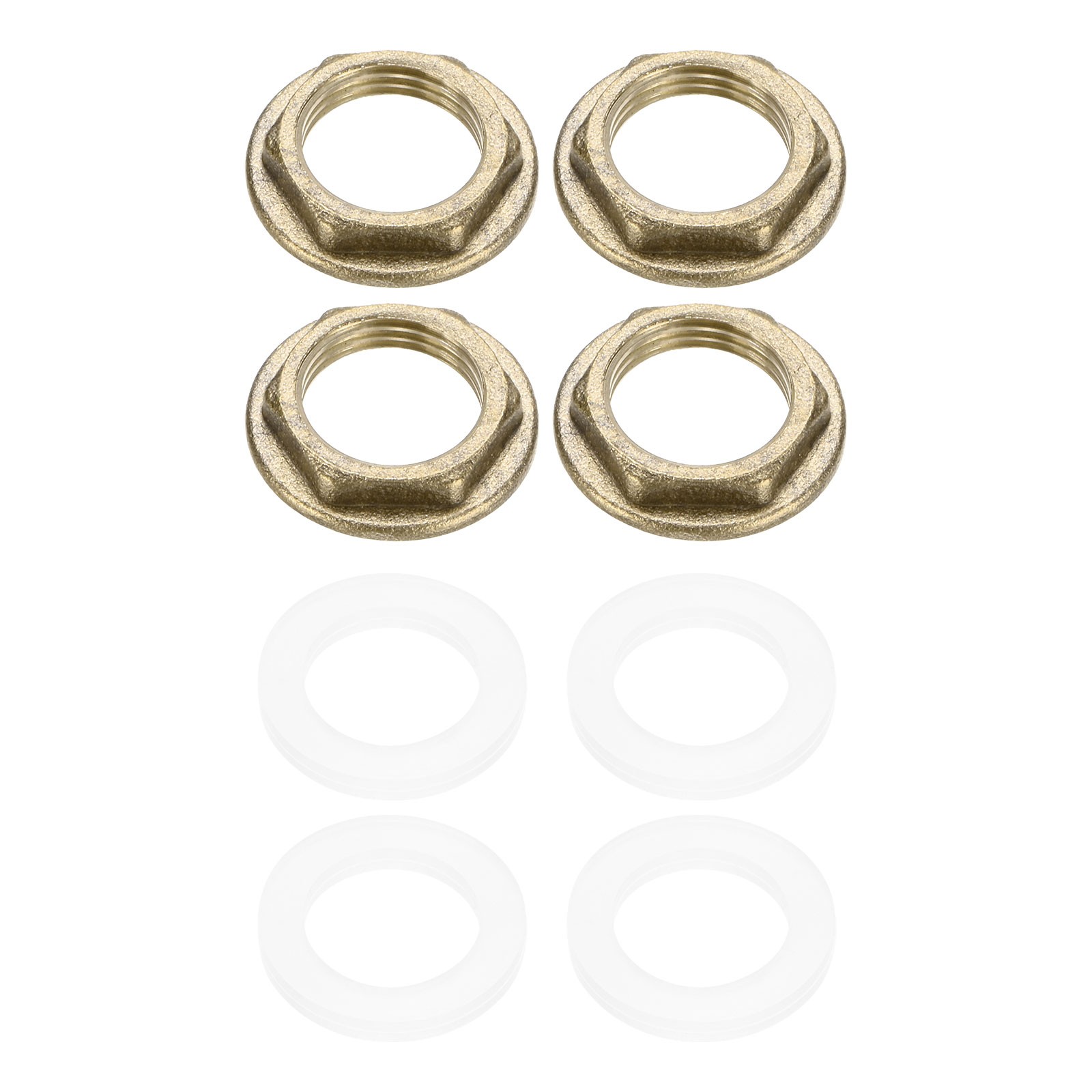 4 Pcs Brass G 3/8" Pipe Fitting Flange Hex Locknuts with Washer